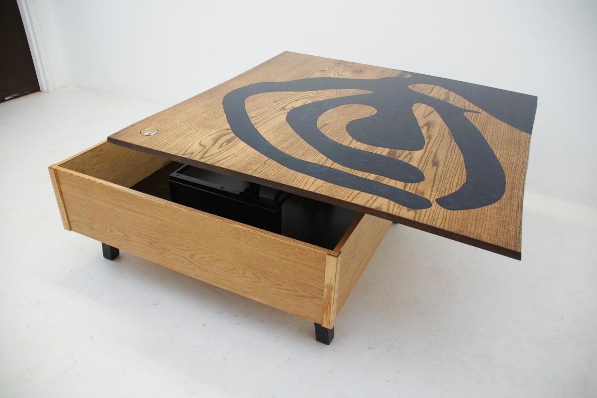 custom made coffee table with blue epoxy multi purpose desks
