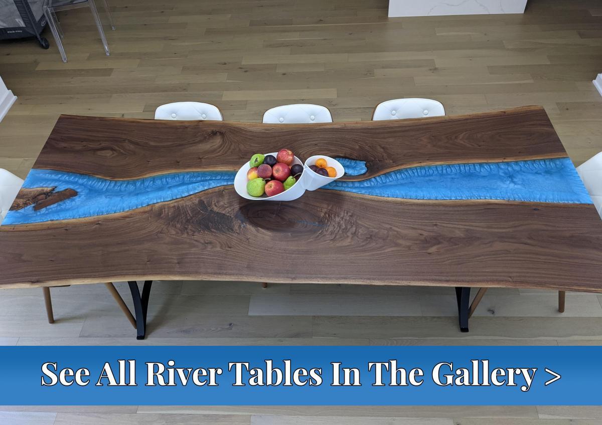 river table with blue epoxy