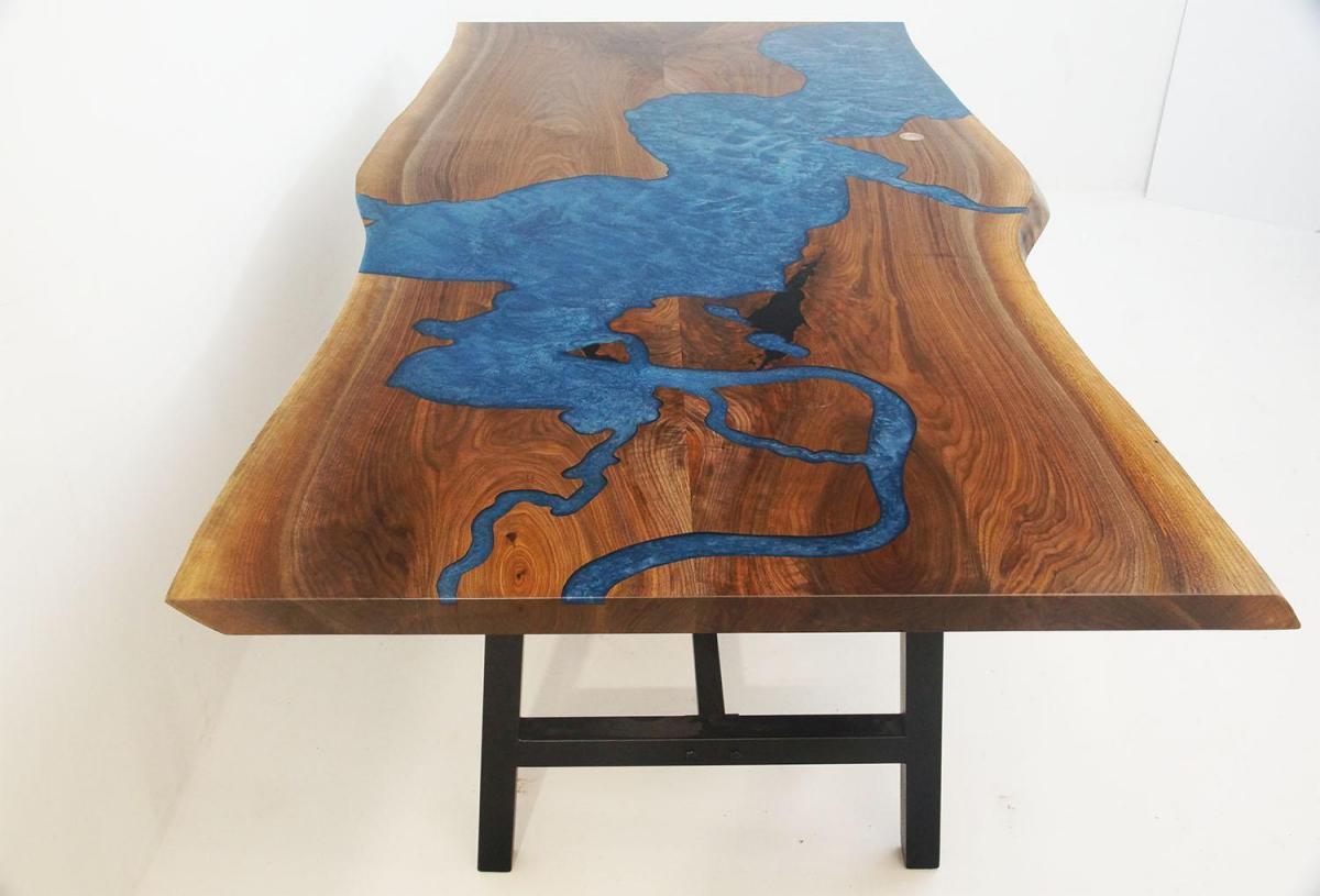 wood and resin table featuring chesapeak bay