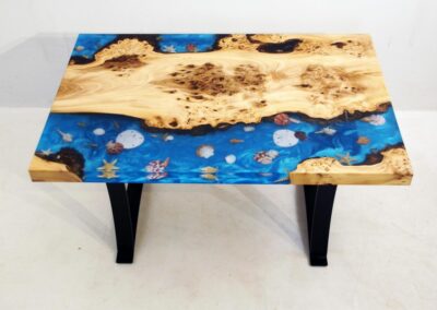 seashell coffee table with elm custom wood furniture