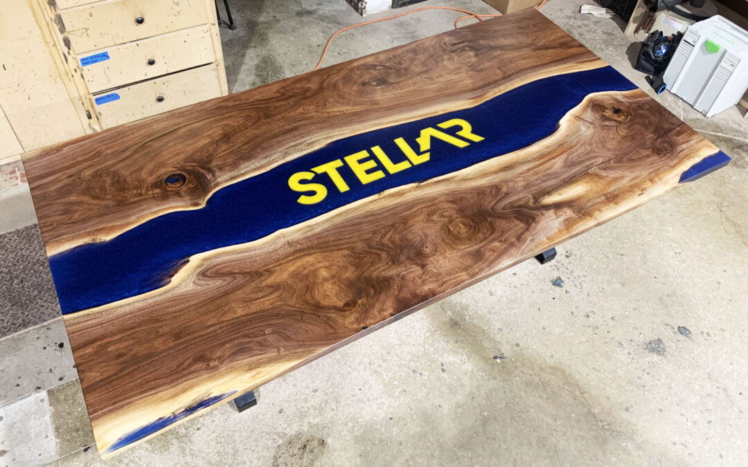 Pair Of LED Lit Conference Tables With Logo