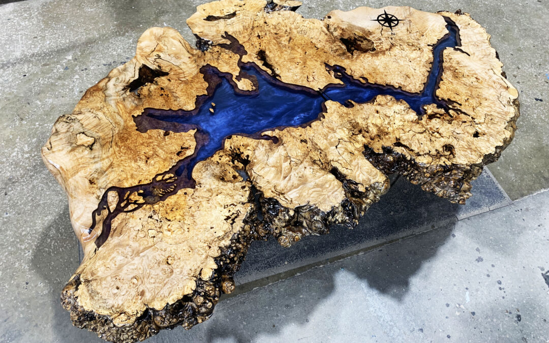 Maple Burl Coffee Table Featuring Lake Wisconsin