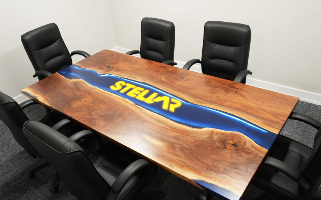 Pair Of LED Lit Conference Tables With Logo
