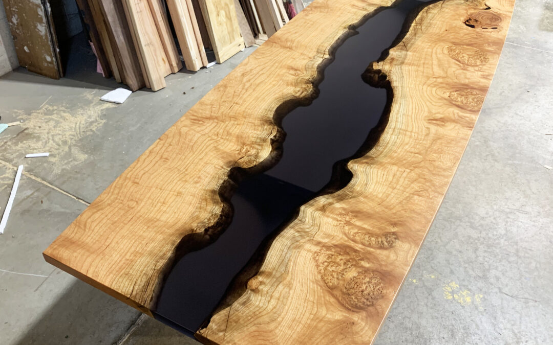 Cherry Conference Table With Translucent Black Epoxy Resin