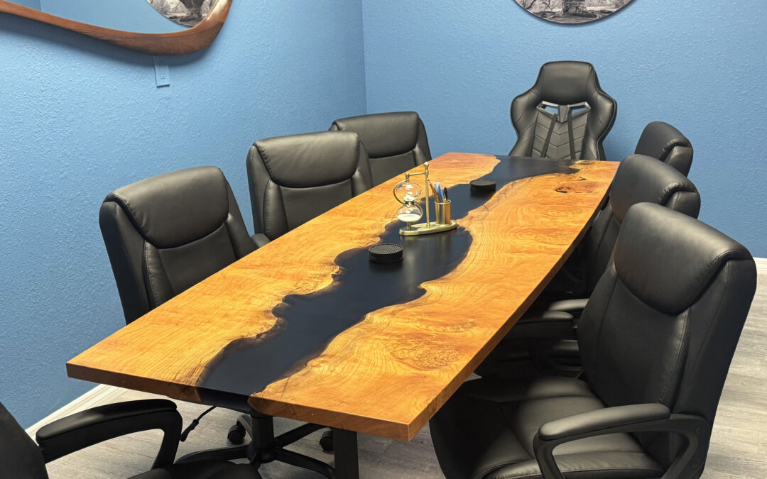 Cherry Conference Table With Translucent Black Epoxy Resin