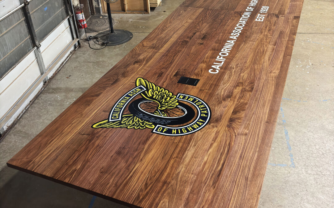 24′ Black Walnut Conference Table With CNC Logo