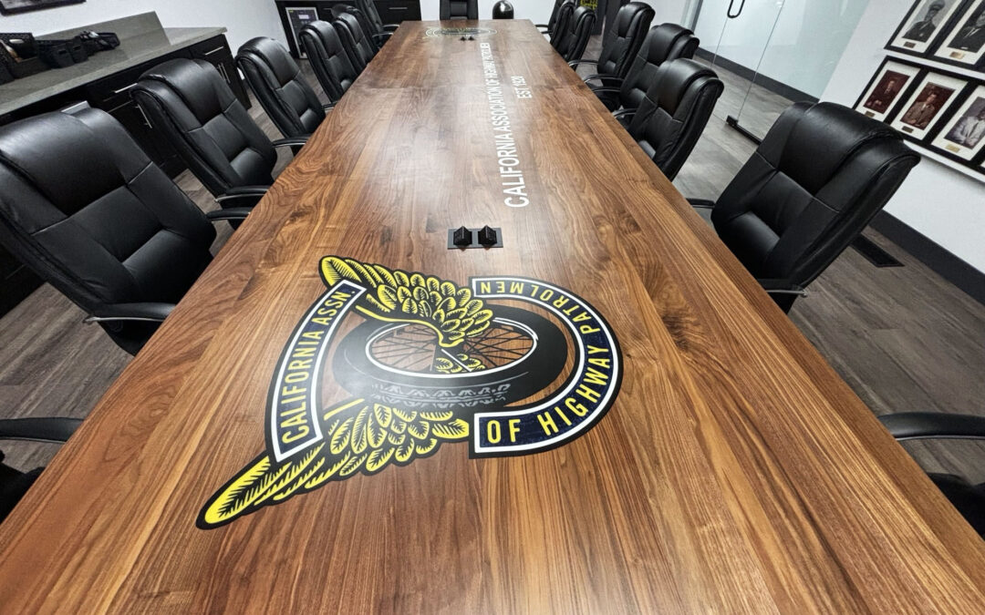 24′ Black Walnut Conference Table With CNC Logo