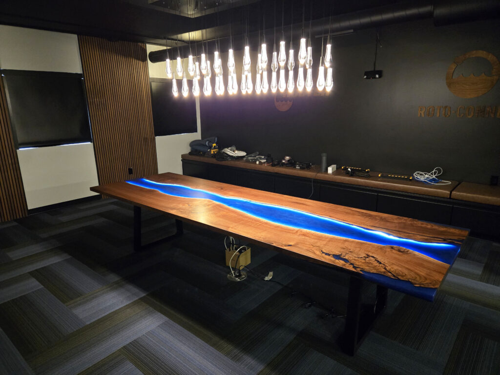 http://Walnut%20Conference%20Table%20With%20Blue%20Resin%20&%20LED%20Lights%2010