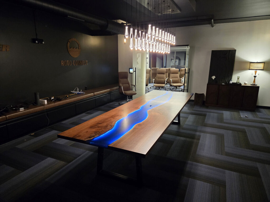 http://Walnut%20Conference%20Table%20With%20Blue%20Resin%20&%20LED%20Lights%209