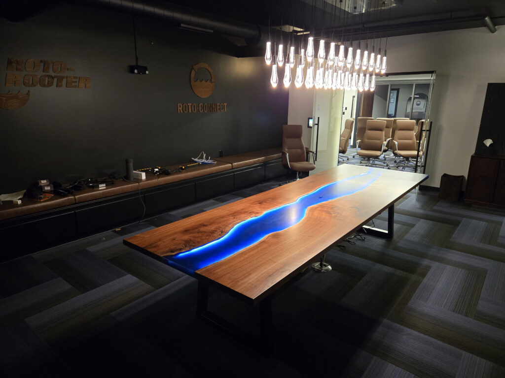 http://Walnut%20Conference%20Table%20With%20Blue%20Resin%20&%20LED%20Lights%204