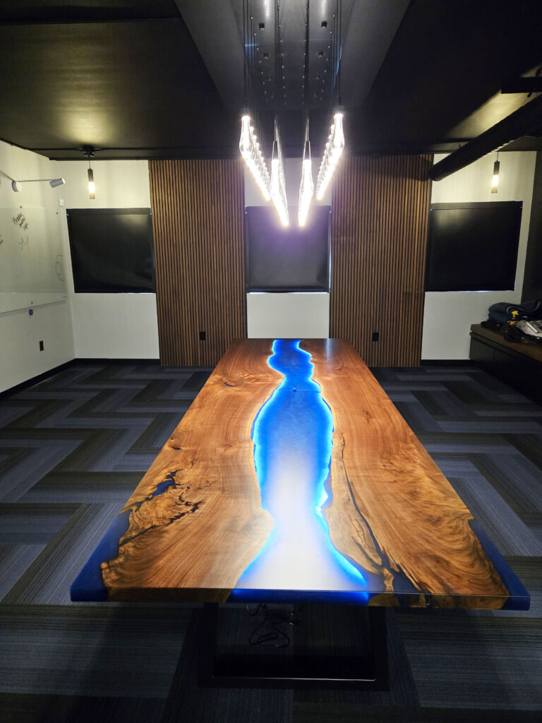 http://Walnut%20Conference%20Table%20With%20Blue%20Resin%20&%20LED%20Lights%203