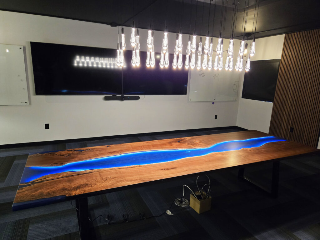 http://Walnut%20Conference%20Table%20With%20Blue%20Resin%20&%20LED%20Lights%202