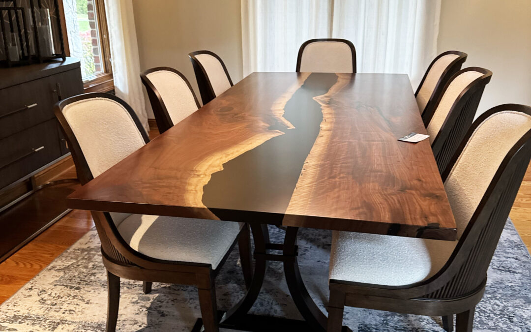 Walnut River Dining Table With Black Resin