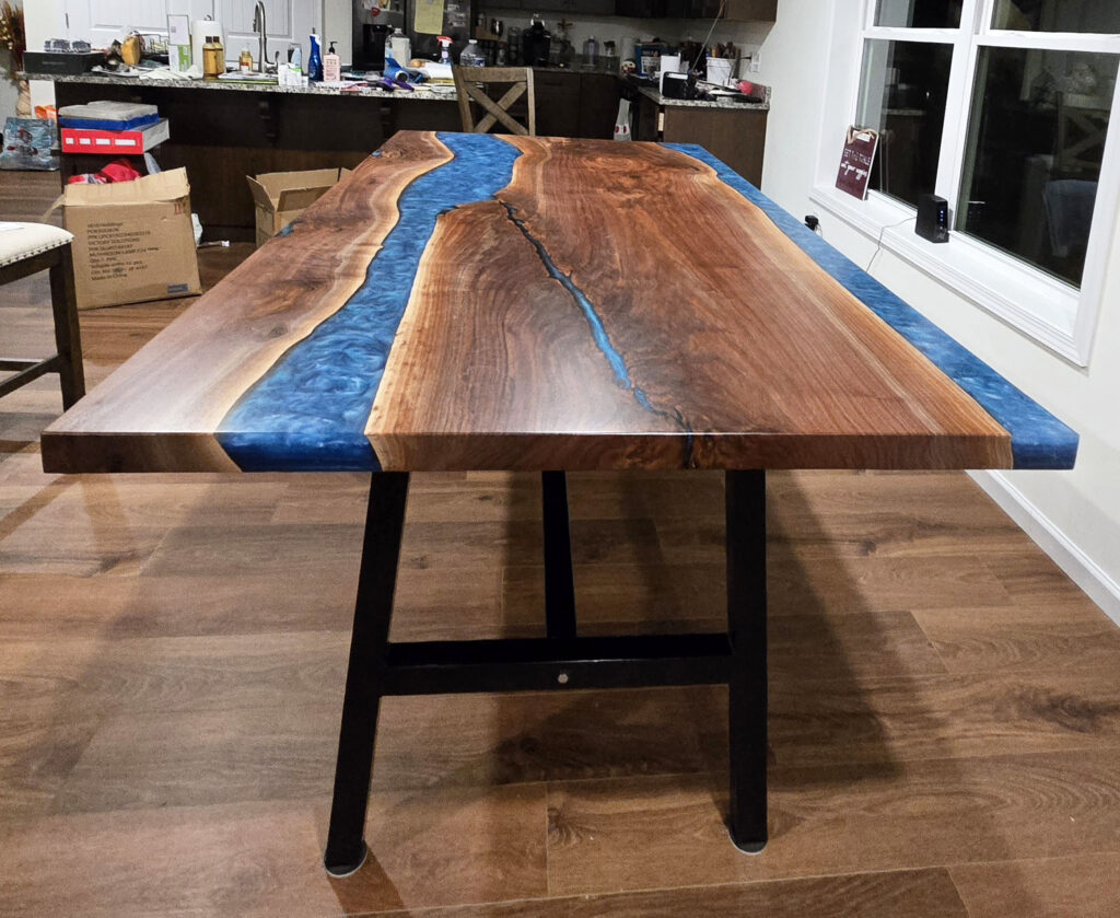 http://Walnut%20Dining%20Room%20Table%20With%20Two%20Blue%20Resin%20Rivers%201