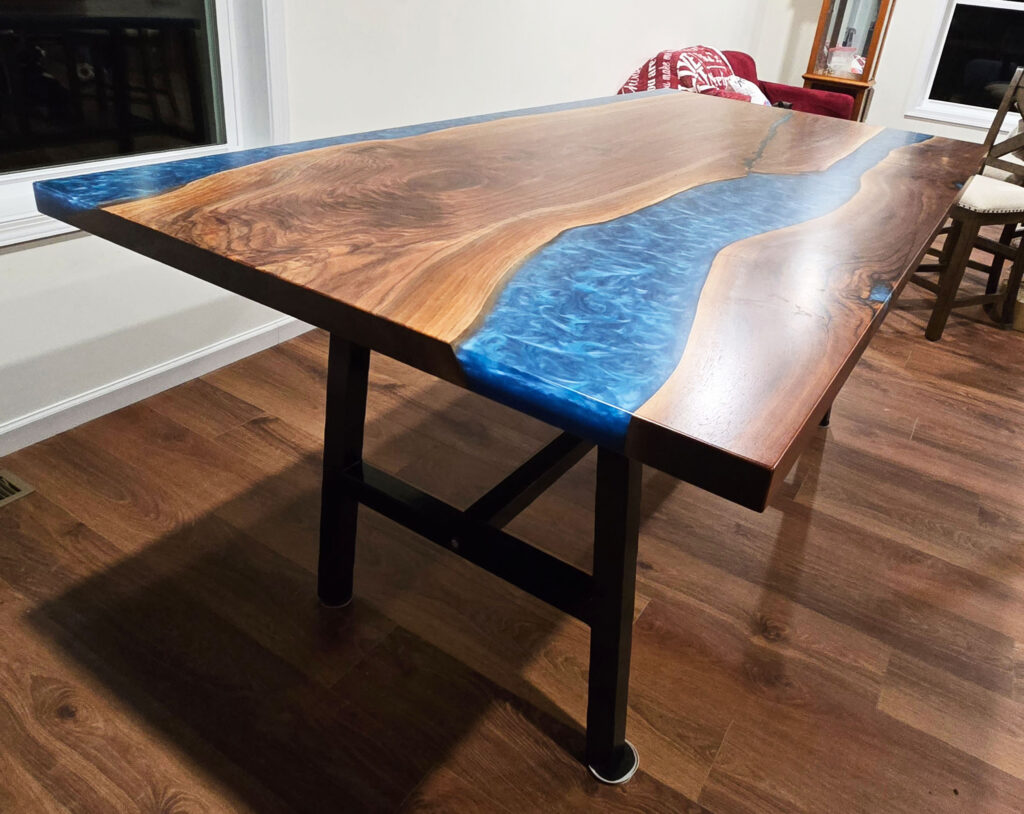 http://Walnut%20Dining%20Room%20Table%20With%20Two%20Blue%20Resin%20Rivers%203