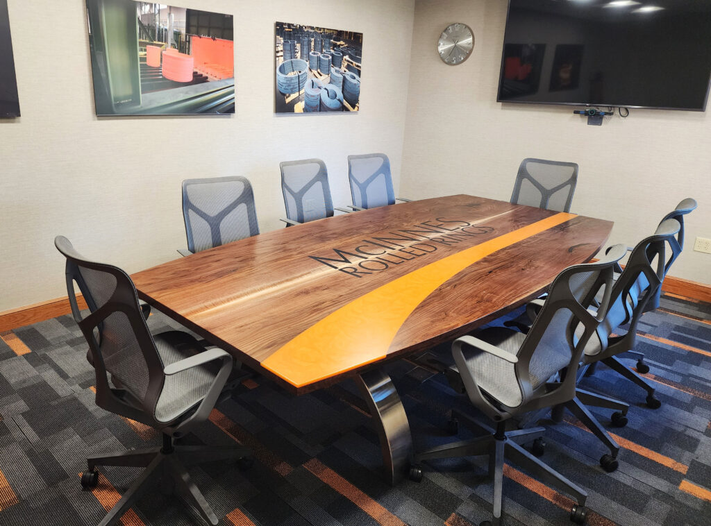 http://Walnut%20Conference%20Table%20With%20CNC%20Logo%20And%20Orange%20Resin%203