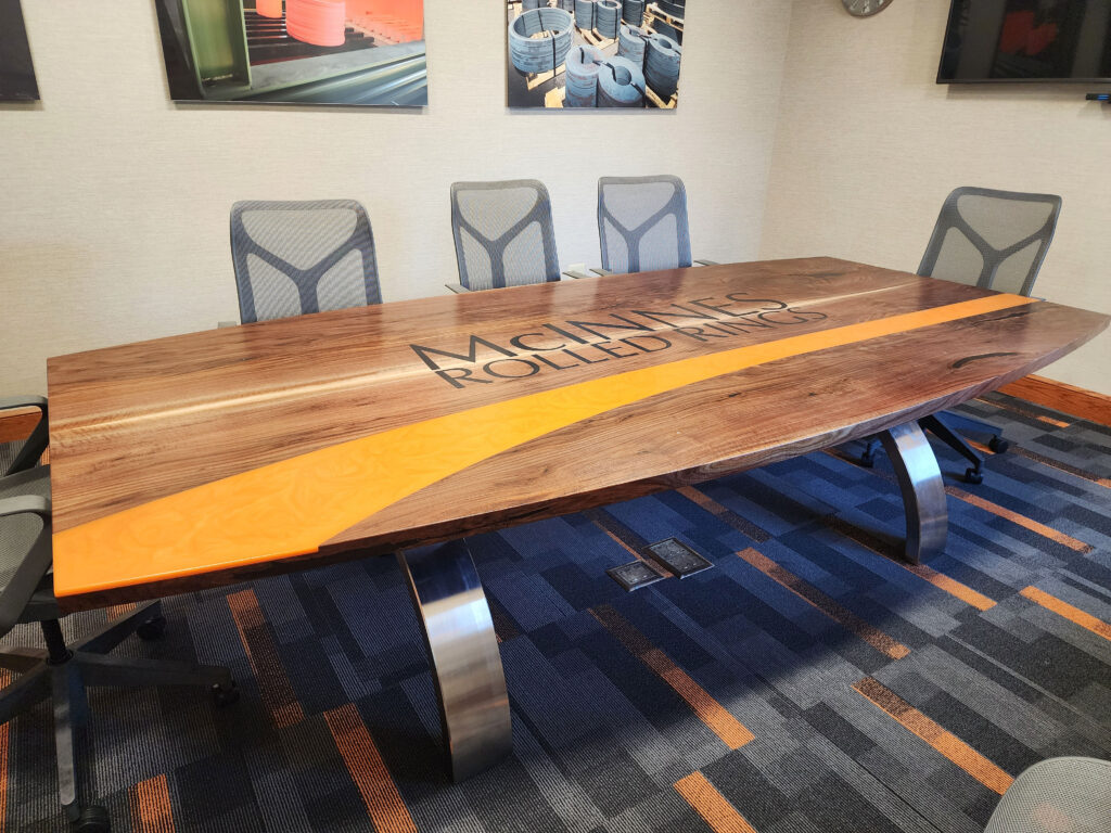 http://Walnut%20Conference%20Table%20With%20CNC%20Logo%20And%20Orange%20Resin%201