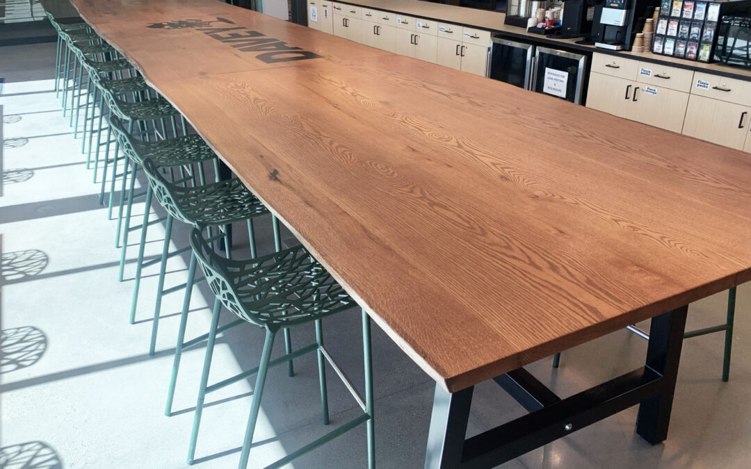 Massive Three Section Red Oak Conference Table With Logo