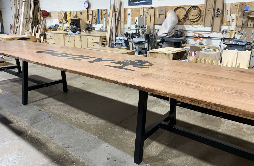 http://Massive%20Three%20Section%20Red%20Oak%20Conference%20Table%20With%20Logo%203