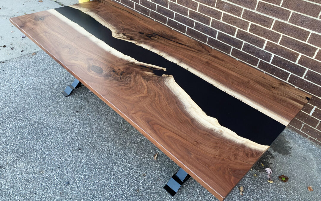 Walnut River Dining Table With Black Resin