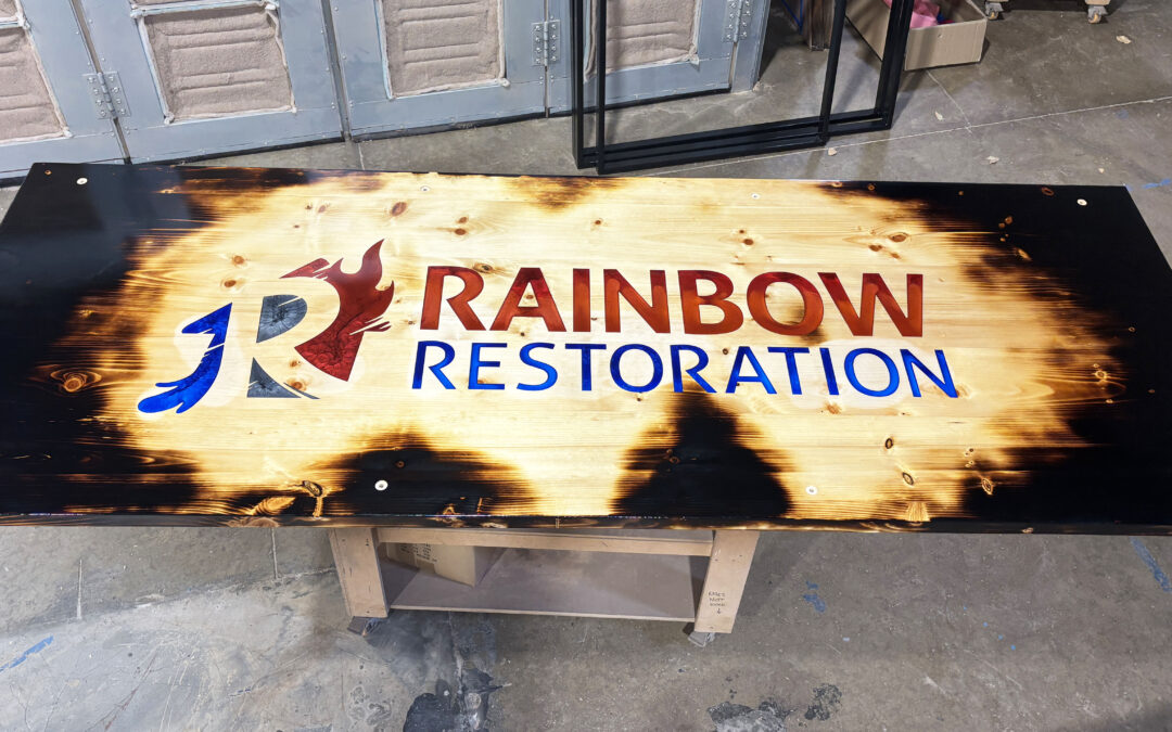 Burnt Pine Exterior Commercial Sign With Resin Logo