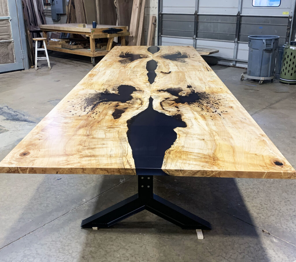 http://Spalted%20Maple%20Conference%20Table%20With%20Black%20Ink%20Style%20Resin%202