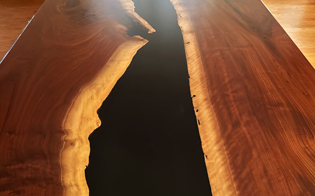 Walnut River Dining Table With Black Resin