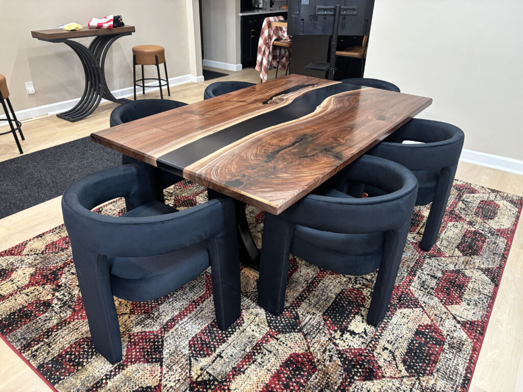 Walnut Dining Table With Translucent Black Epoxy Resin - Chagrin Valley ...